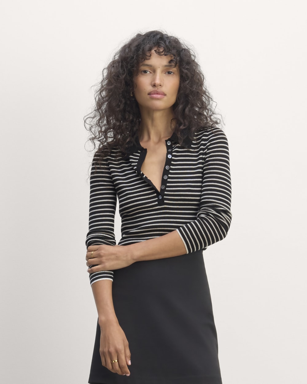 The Polo in Ultrasoft Merino | Black / Bone