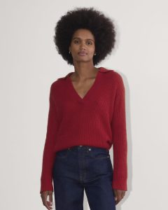 The Oversized Polo in Alpaca | Berry Red