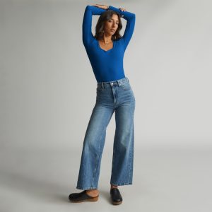 The Long-Sleeve Supima? Square-Neck Bodysuit | Lapis Blue | Thong