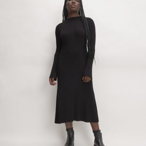 The Ribbed Mock Neck Midi Dress | Black