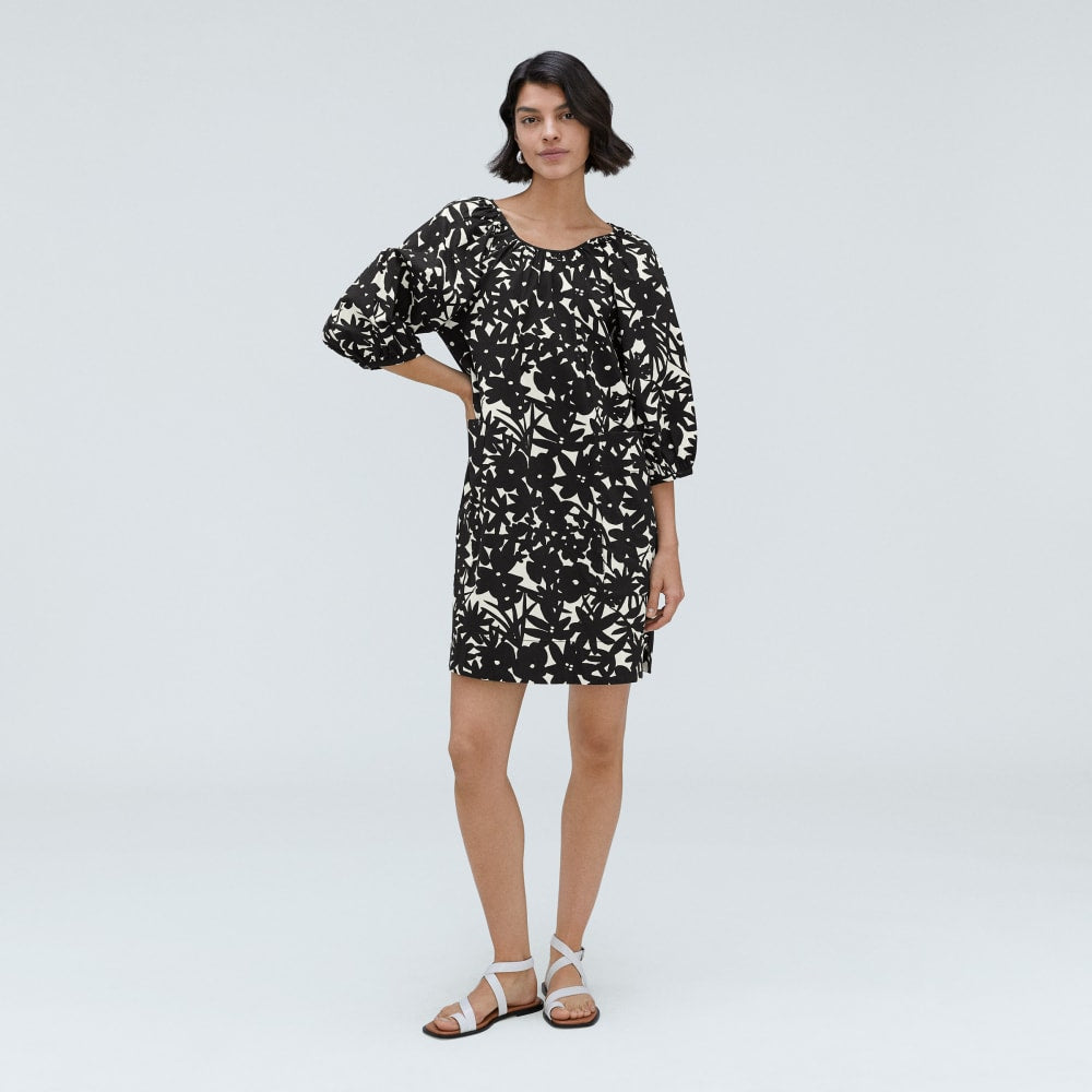 The Seersucker Puff Sleeve Dress | Black / Canvas Floral - Image 2
