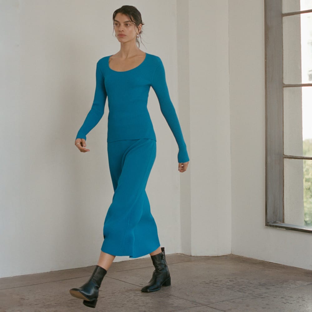 The Ribbed Knit Skirt | Brilliant Blue - Image 7