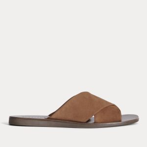 The Day Crossover Sandal | Saddle Brown Suede