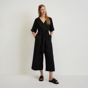 The Wrap Jumpsuit in Linen | Black