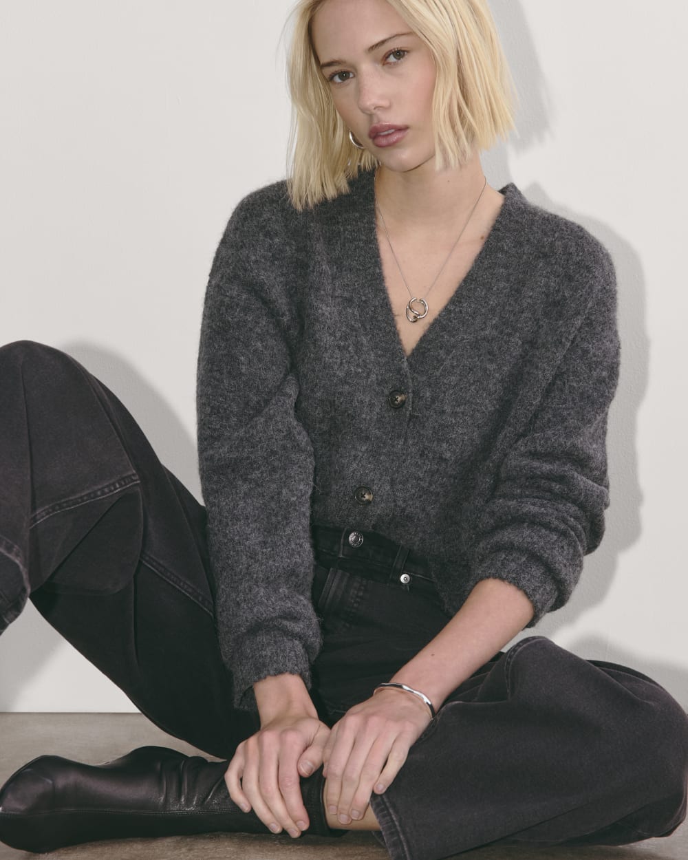 The Boxy Cardigan in Alpaca | Dark Charcoal - Image 4