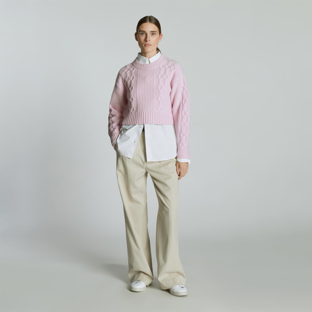 The Felted Merino Cropped Cable Sweater | Light Lilac - Image 6