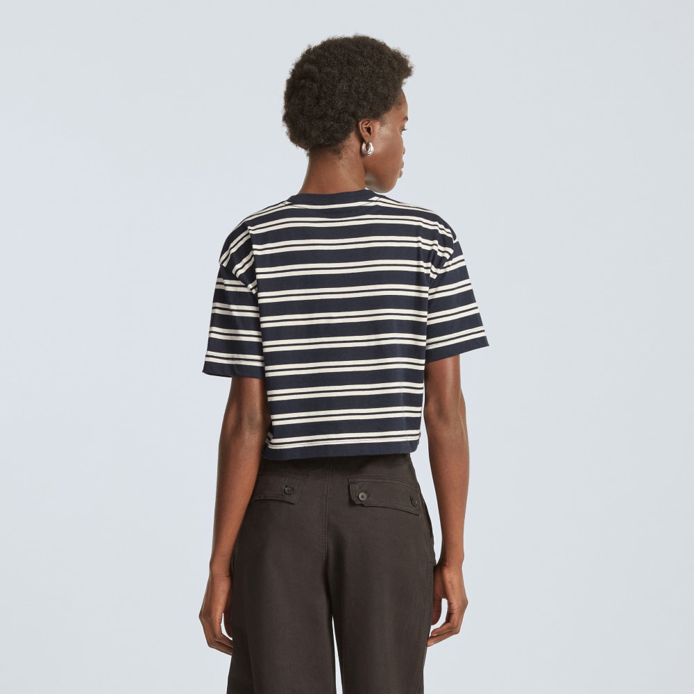 The Organic Cotton Cropped Tee | Navy / Tan - Image 3
