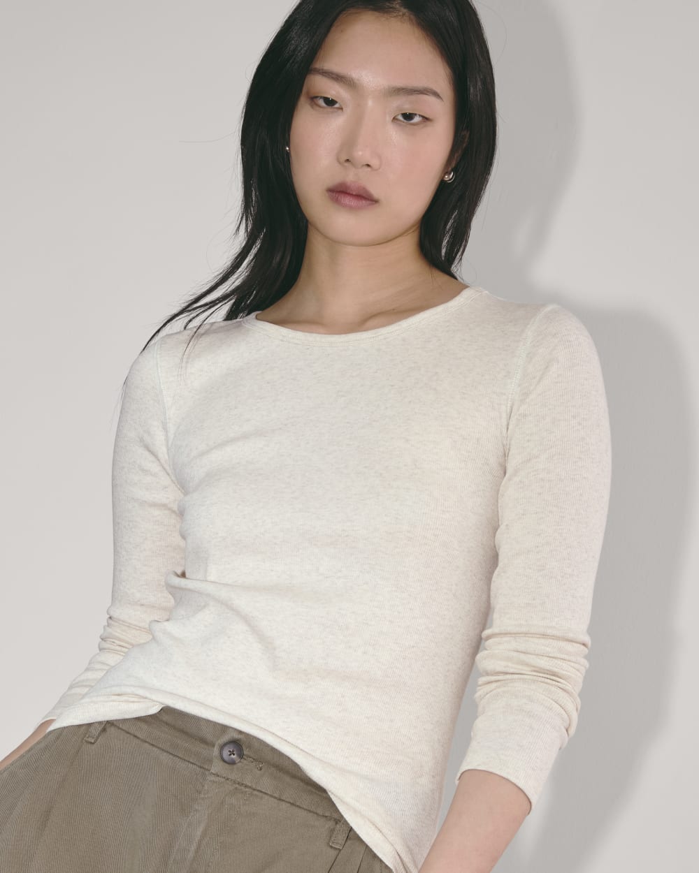 The Luxe Rib Long-Sleeve Crew | Heathered Oat - Image 4