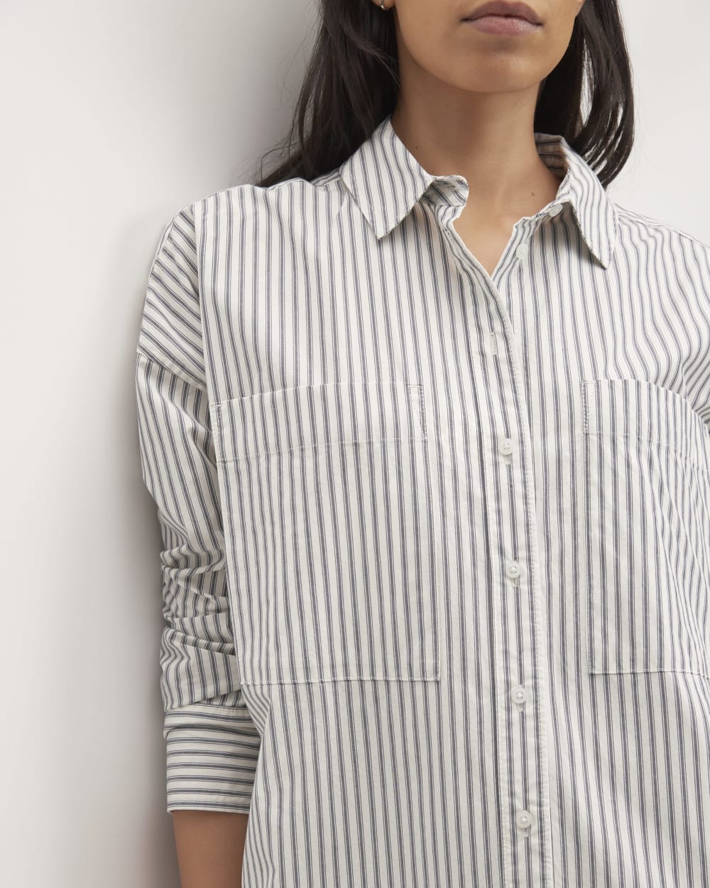 The Midi Cotton Shirt Dress | Bone / Navy - Image 3