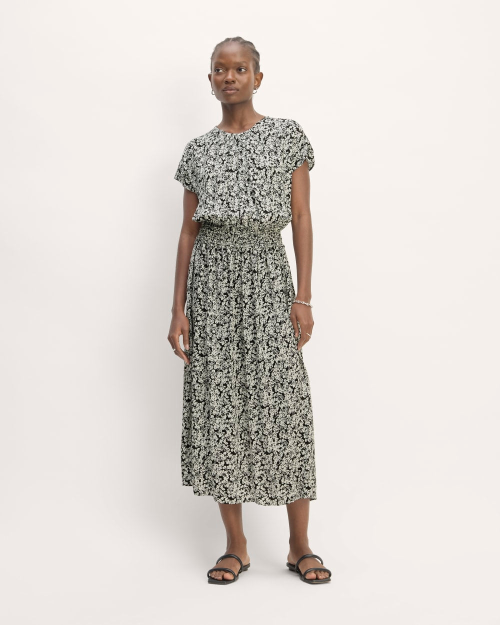 The Gathered Midi Dress | Black / Bone Mini Floral - Image 3