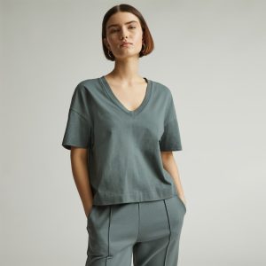 The Organic Cotton Slouchy V-Neck | Green Balsam