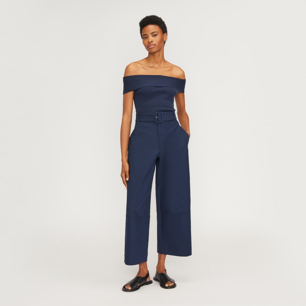 The Ribbed Cotton Off-The-Shoulder Top | Navy - Image 6
