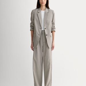 The Draper Pleated Pant in Buttersmooth | Deep Taupe Mini Gingham | 30 Inseam