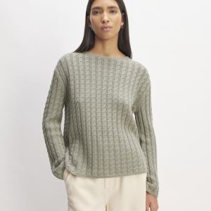 The Cotton Merino Cable Crew | Sage Green
