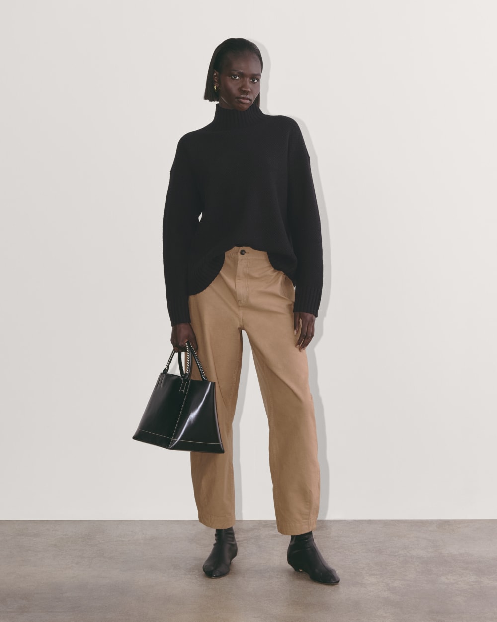 The Honeycomb Funnel Neck in Wool Cashmere | Black - Image 3