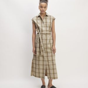 The Supima? Cotton Short-Sleeve Shirt Dress | Pale Khaki Plaid
