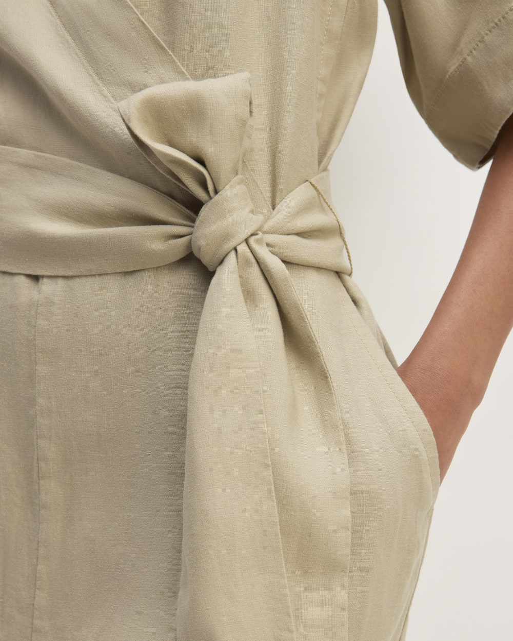 The Wrap Jumpsuit in Linen | Trench Coat Khaki - Image 4