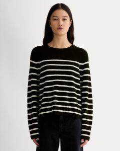 The Boxy Crew in Cashmere | Black / Bone