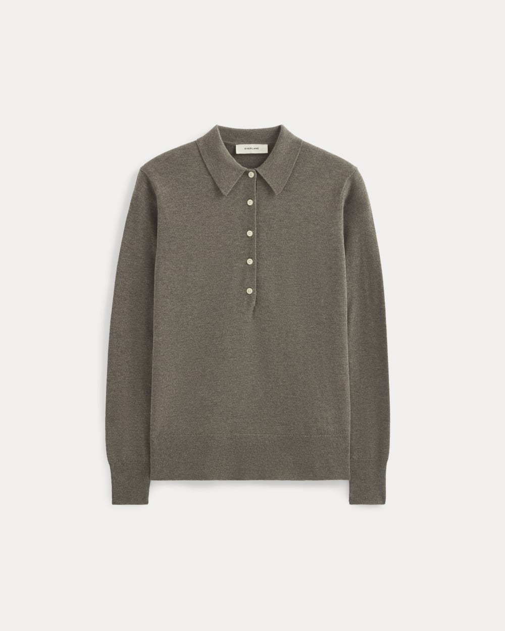 Oversized Polo Sweater in Cotton Merino | Heather Ash Taupe - Image 2