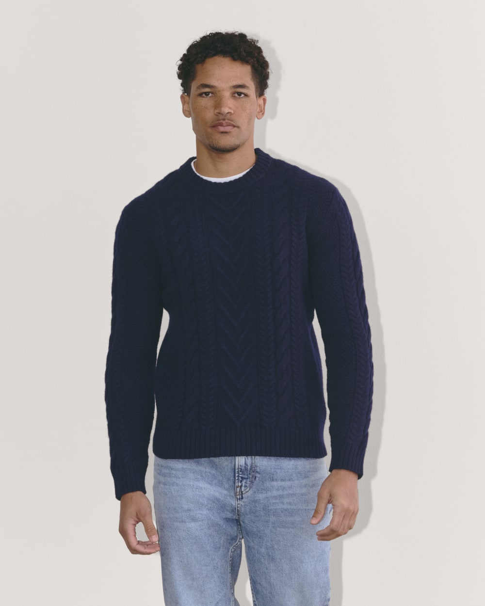The Felted Merino Cable-Knit Crew | Deep Navy - Image 6