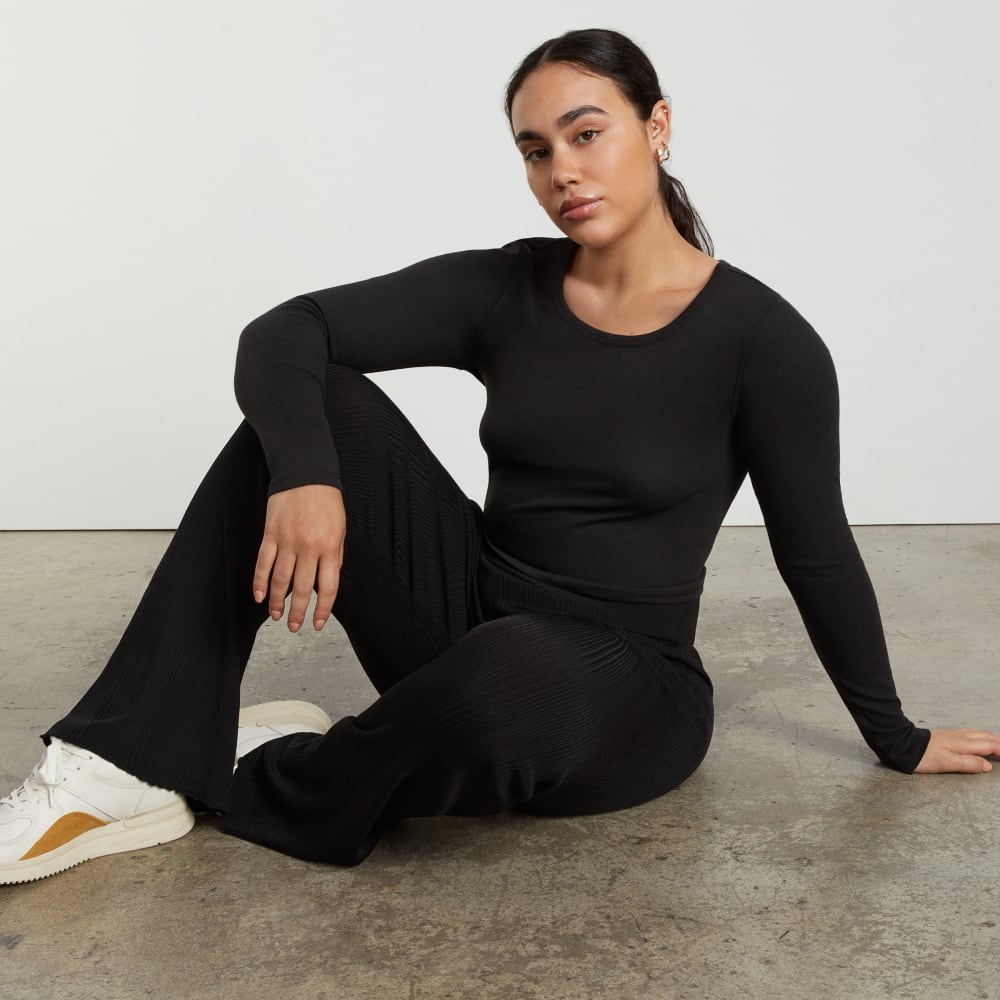 The Pima Micro-Rib Cropped Long-Sleeve Crew | Black - Image 6