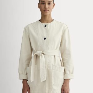 The Long Denim Barrel Jacket | Garment-Dyed Sand