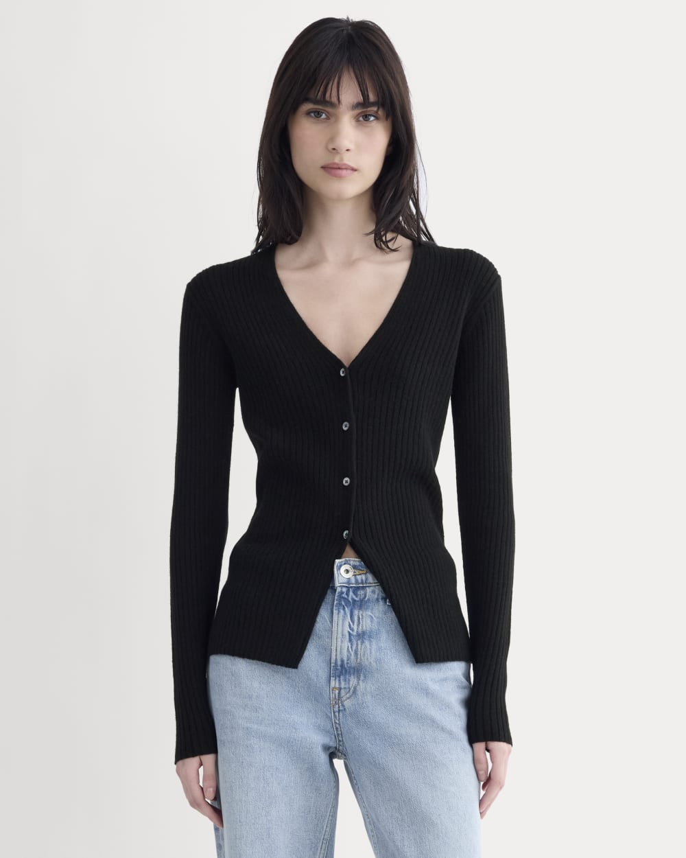 Cashmere Ribbed V-Neck Cardigan | Black