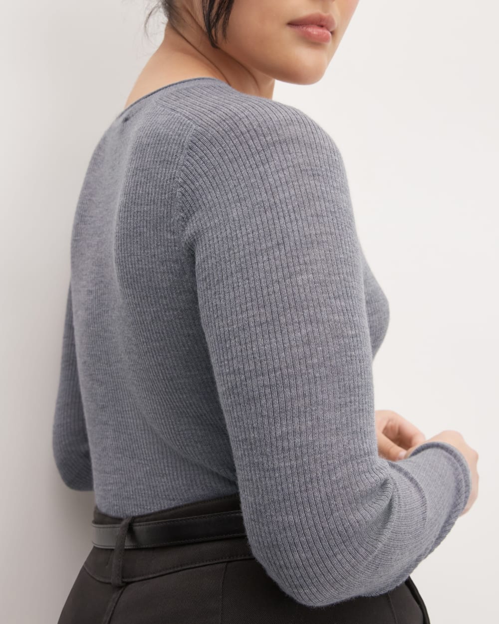 The Long-Sleeve Sweater Tee in Ultrasoft Merino | Heather Mid Grey - Image 5