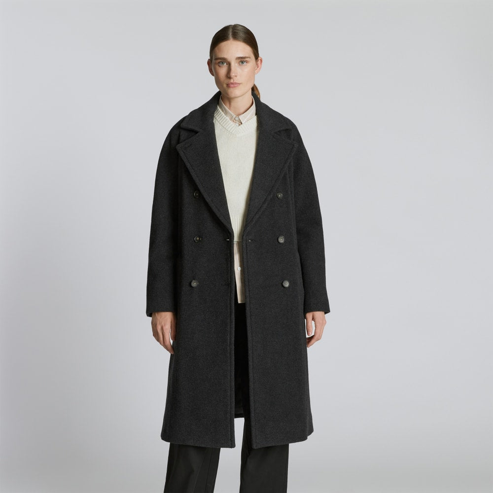 The Italian ReWool? Long Peacoat | Heathered Black