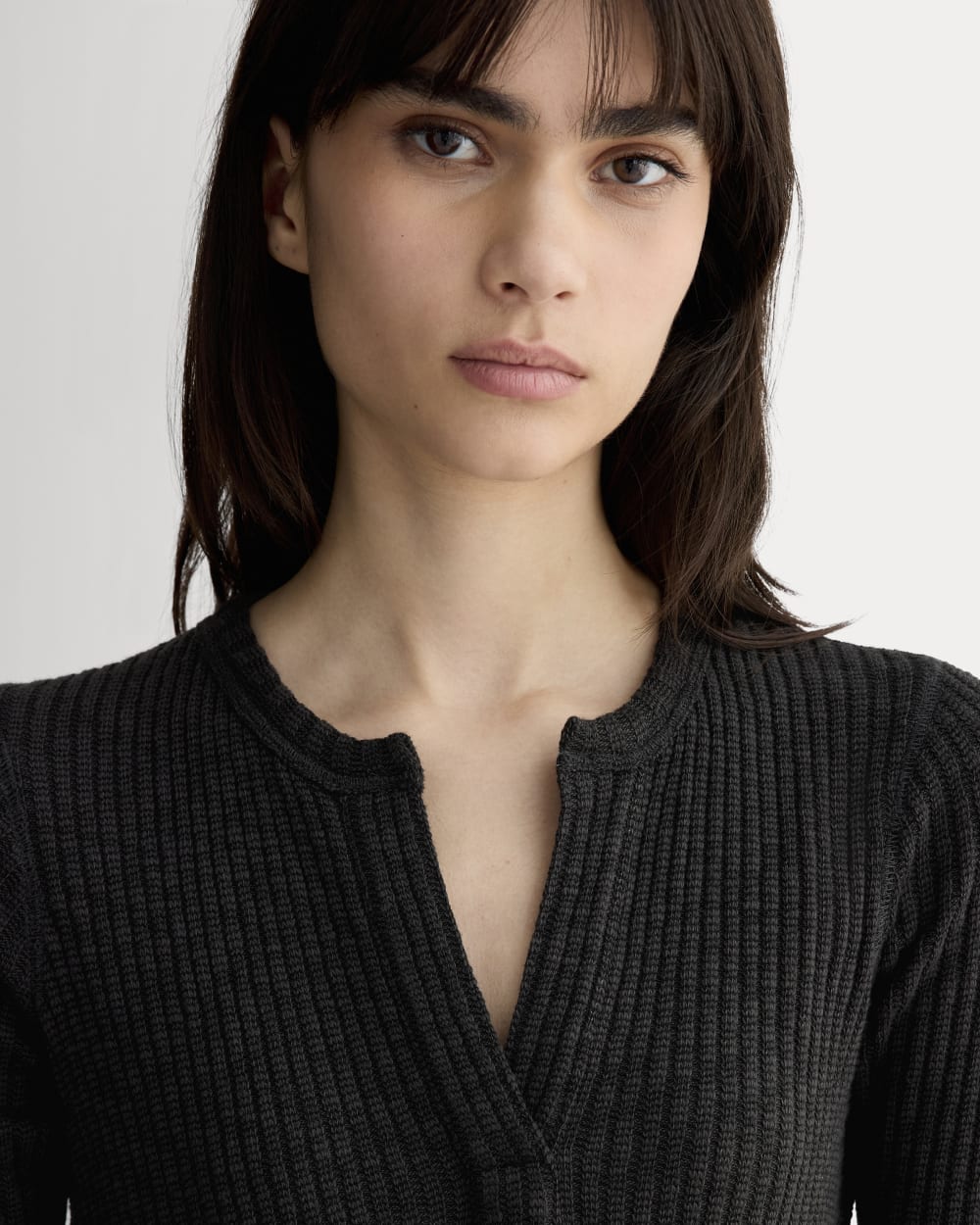 The Rib-Knit Henley Dress | Black - Image 3