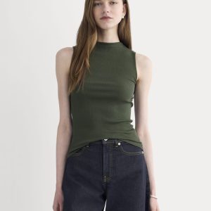 The Luxe Rib Funnel-Neck Tank | Dark Forest