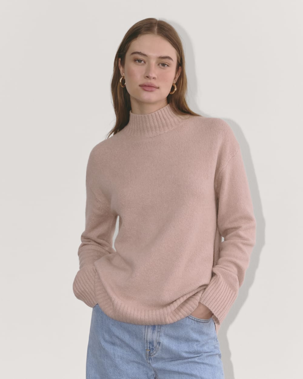 The Mockneck Sweater in Plush Cotton | Dusty Rose