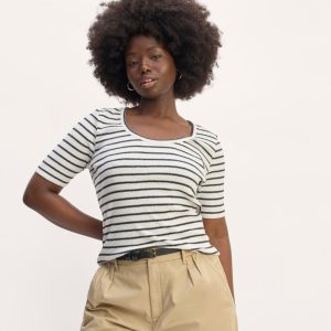 The Vintage Rib Scoop-Neck Top | Bone / Black