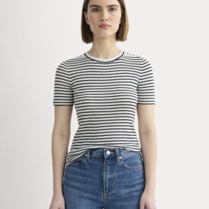 The Sweater Tee in Ultrasoft Merino | Bone / Navy