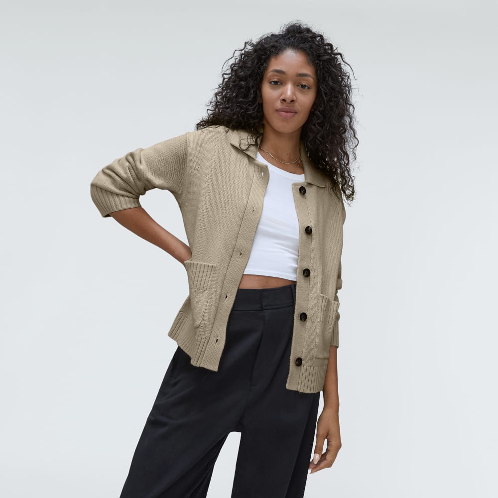 The Cotton Chore Sweater Jacket | Trench Coat Khaki - Image 5