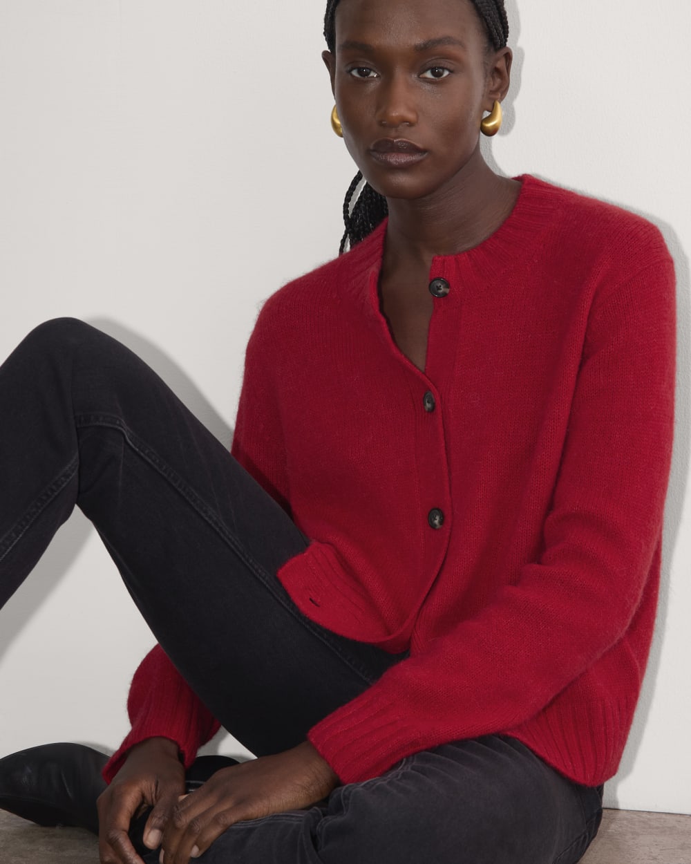 The Crew Cardigan in Alpaca | Berry Red - Image 4