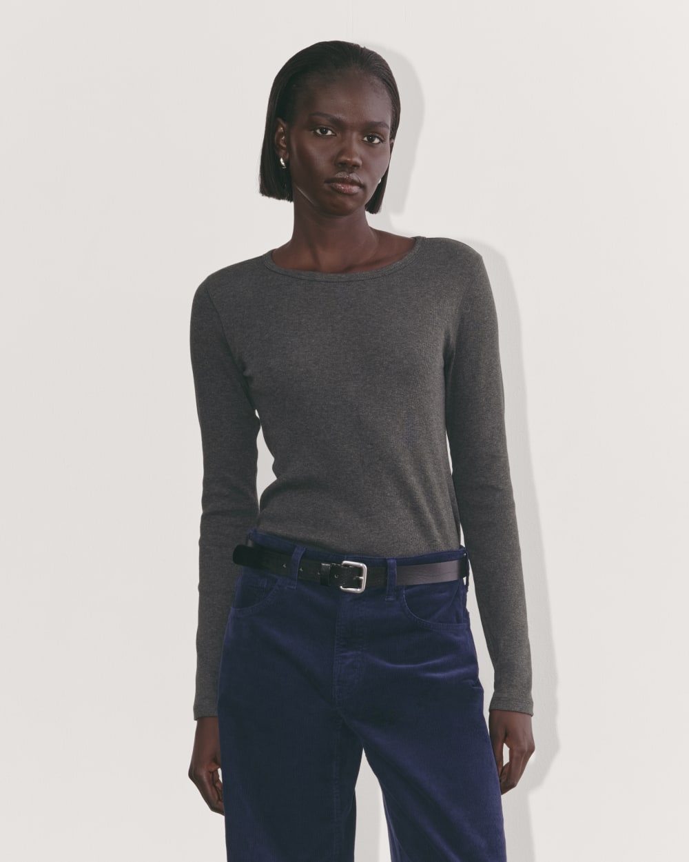 The Luxe Rib Long-Sleeve Crew | Heathered Soot