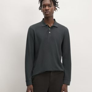 The Long-Sleeve Pique Polo | Heathered Graphite