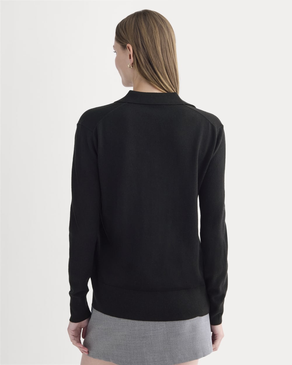 Oversized Polo Sweater in Cotton Merino | Black - Image 5
