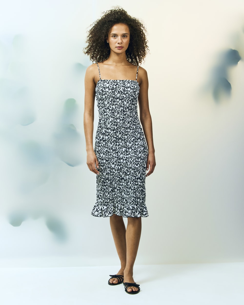 The Smocked Column Dress | Bone / Black Floral - Image 6