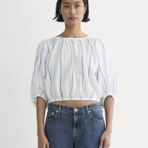 The Gauze Puff-Sleeve Top | Bone / Dutch Blue