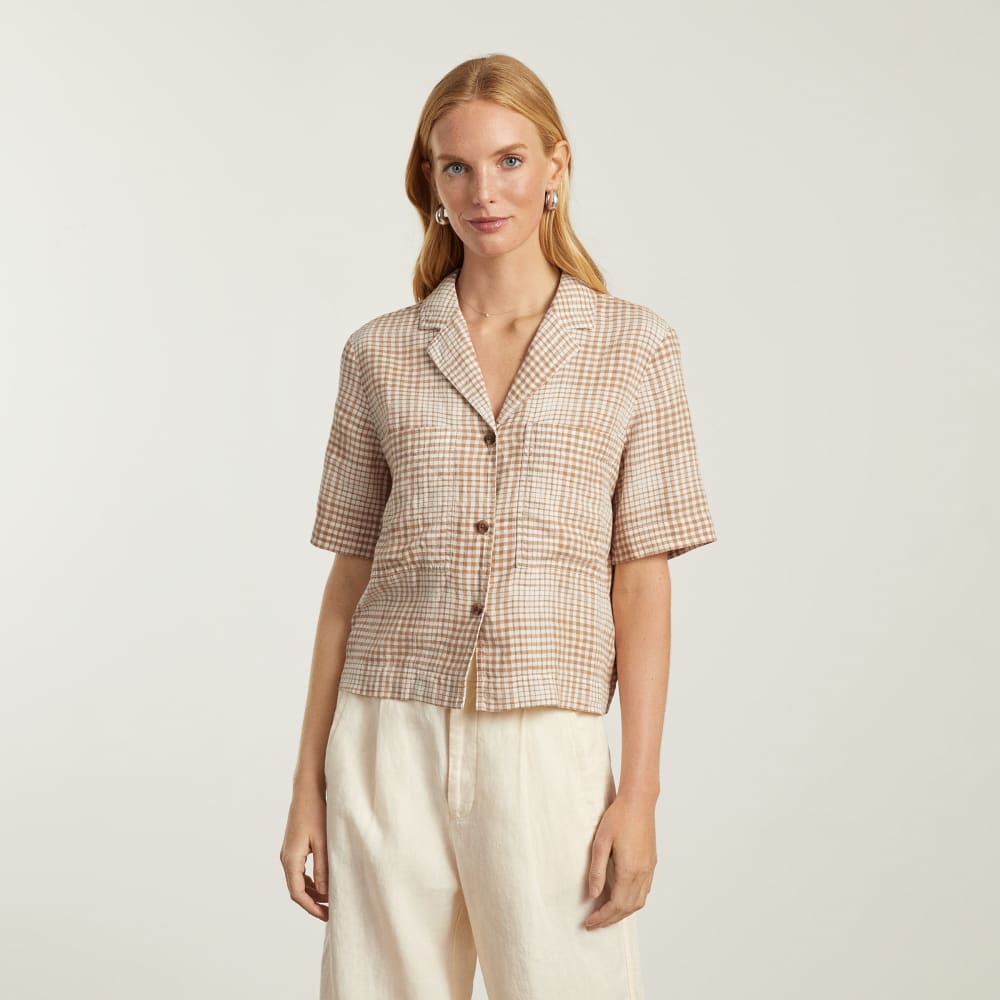 The Linen Workwear Shirt | Iced Coffee Grid - Image 2