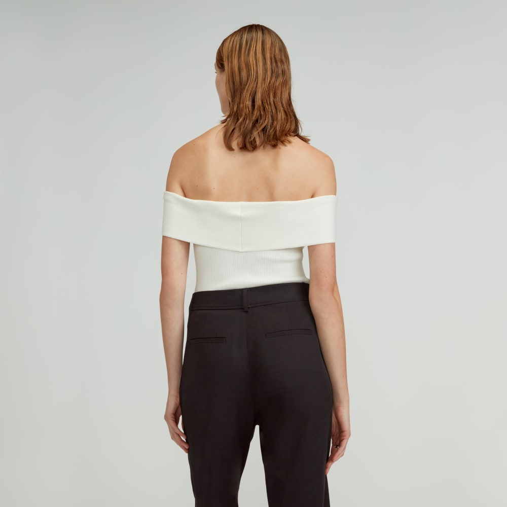 The Ribbed Cotton Off-The-Shoulder Top | Bone - Image 3