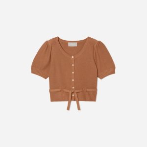 The Puff Sleeve Sweater Top | Tawny Brown