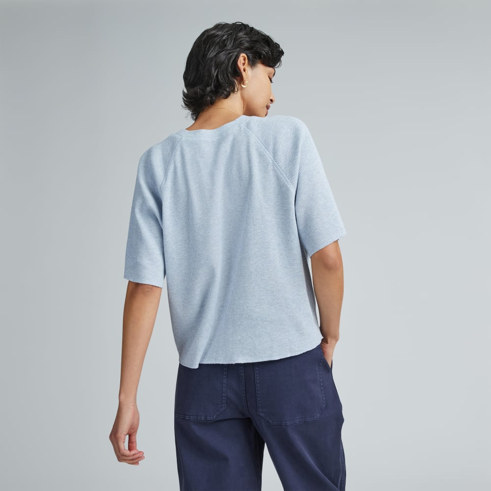 The Organic Cotton Waffle Raglan Tee | Heathered Light Blue - Image 3