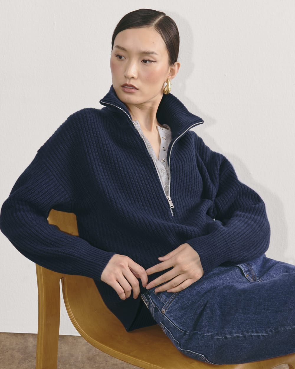 The Half-Zip Sweater in Luxe Merino | Navy - Image 6