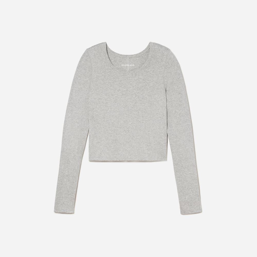 The Pima Micro-Rib Cropped Long-Sleeve Crew | Heathered Grey