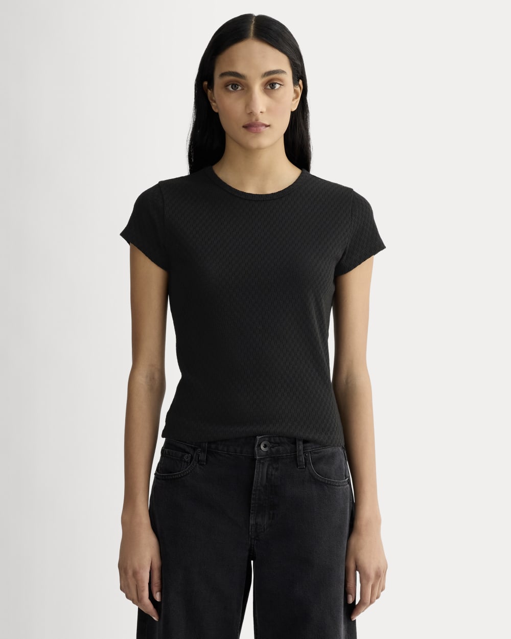 The Pointelle Short-Sleeve Tee | Black