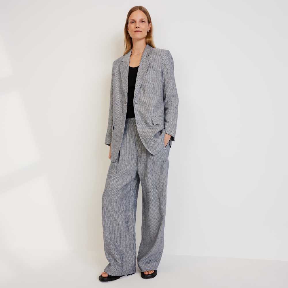 The Oversized Blazer in Linen | Canvas Tan / Navy - Image 6