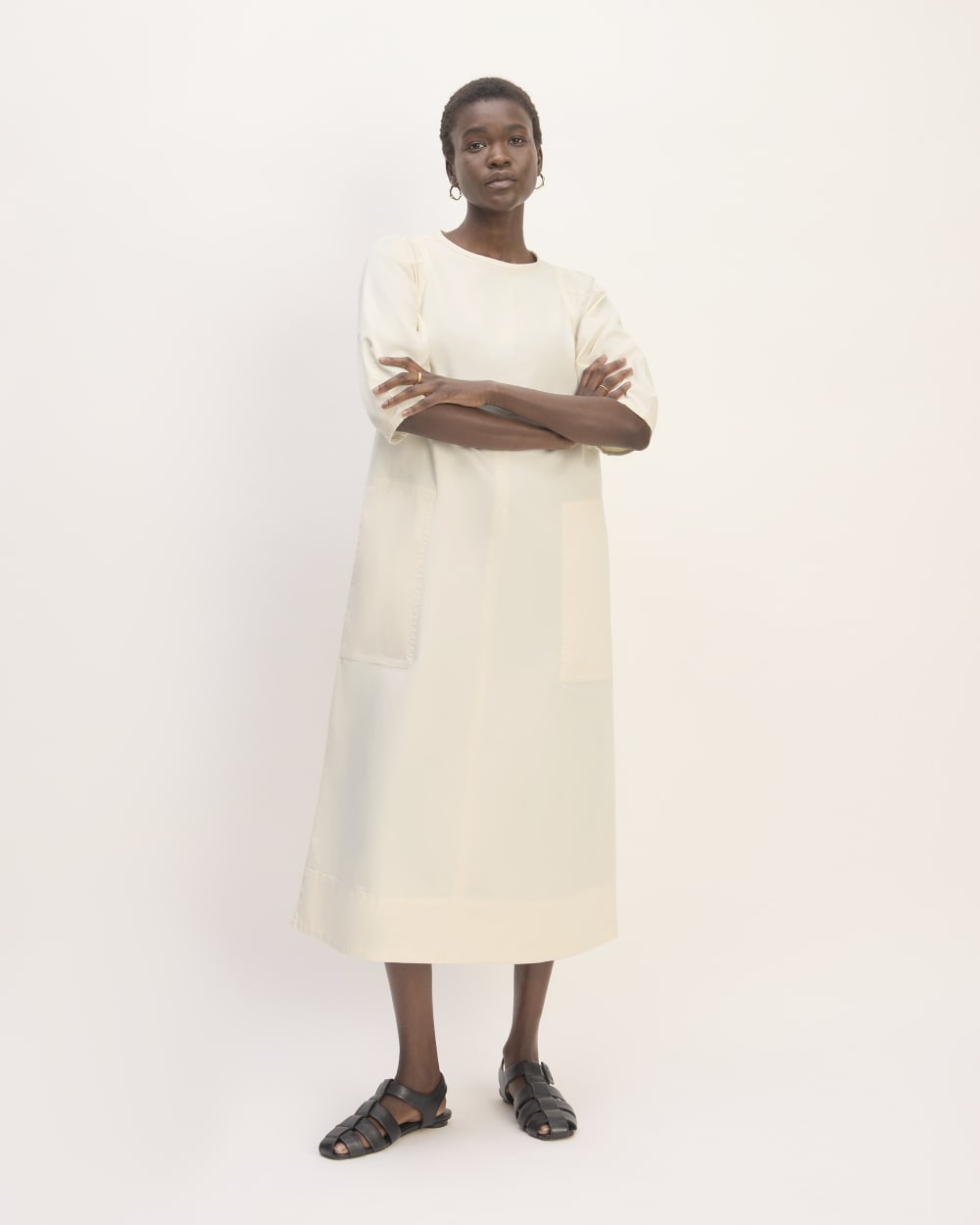 The Short-Sleeve Puff Midi Dress | Bone